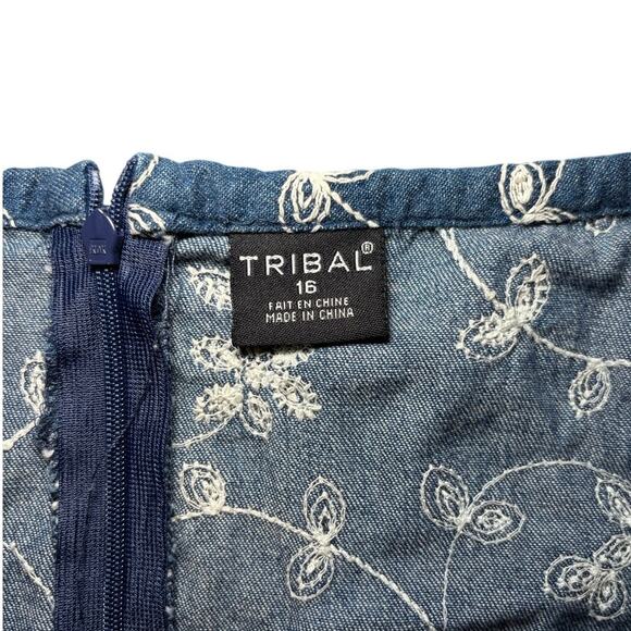 Tribal Vintage Embroidered Denim Skirt 100% Cotton Size 16 - Picture 4 of 6